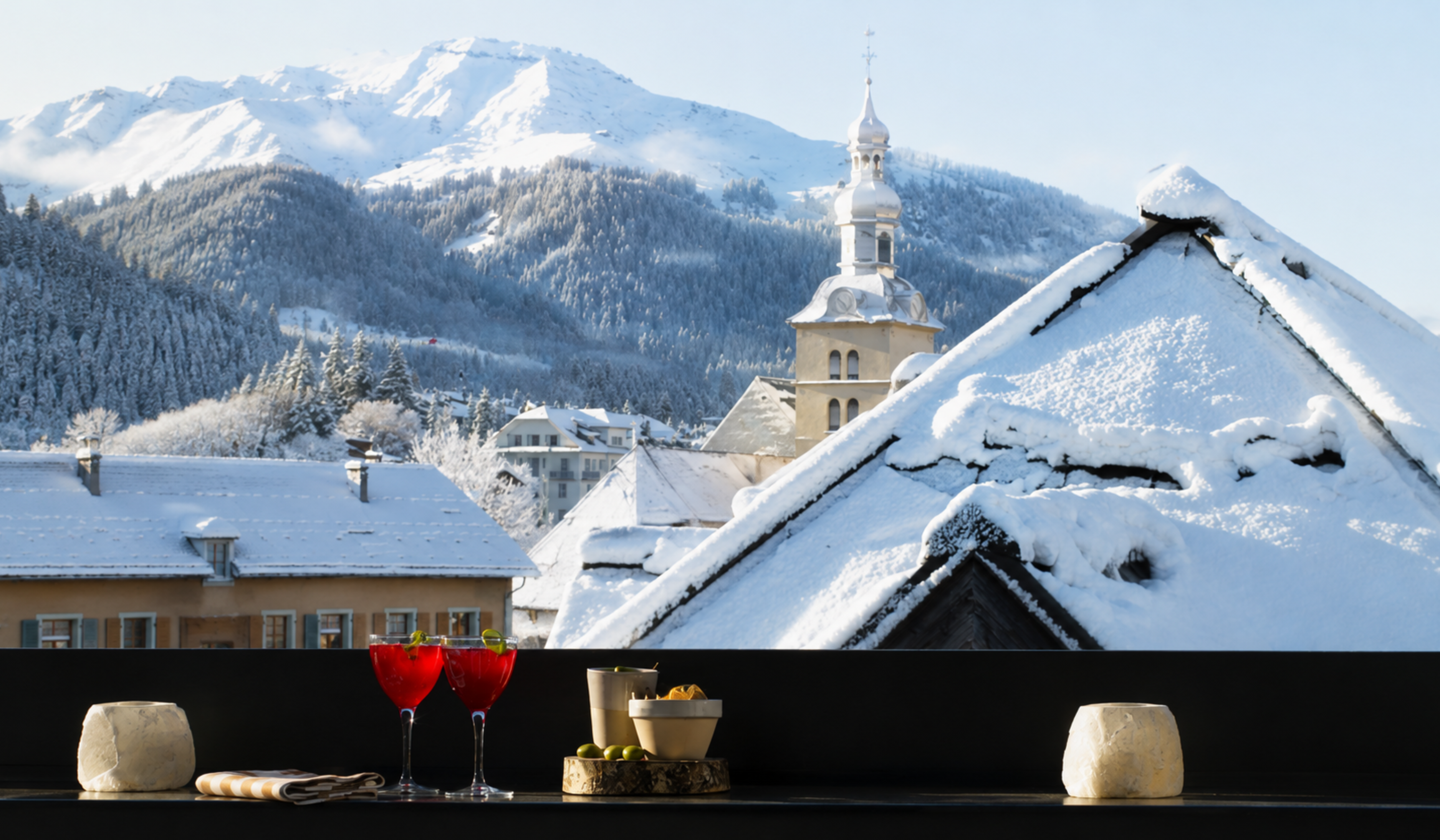 Cocktail de mariage sous la neige à Megève — expérience invité, coordination transport B.LIFTED France